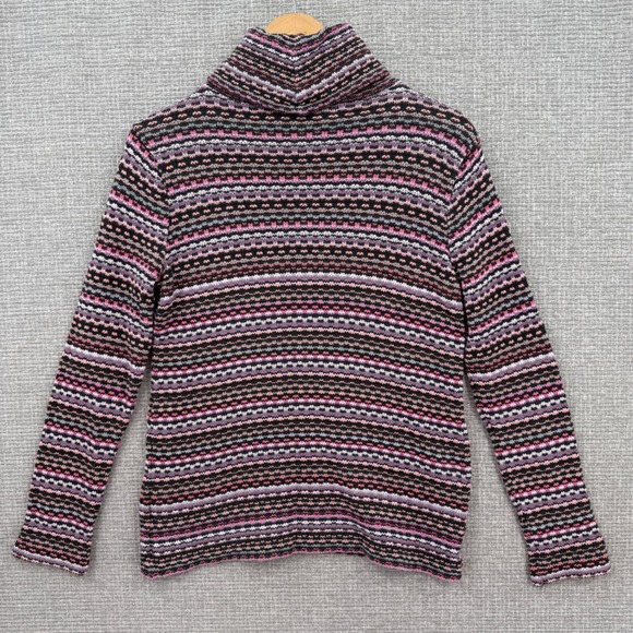 Womens Multicolored Striped Turtleneck Cowl Sweater Long Texture Knit Sz S - Picture 2 of 10